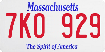 MA license plate 7KO929
