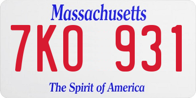 MA license plate 7KO931
