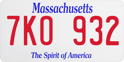 MA license plate 7KO932