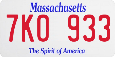 MA license plate 7KO933