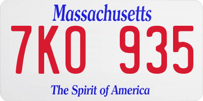 MA license plate 7KO935