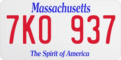 MA license plate 7KO937