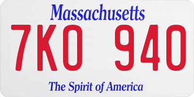 MA license plate 7KO940