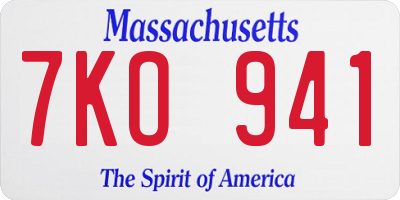 MA license plate 7KO941
