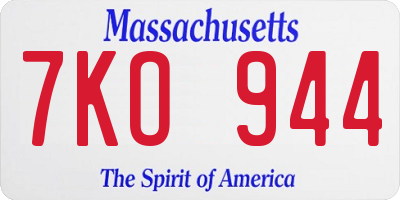 MA license plate 7KO944