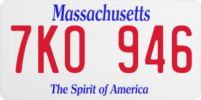 MA license plate 7KO946