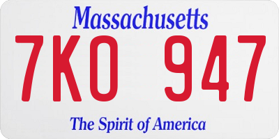 MA license plate 7KO947