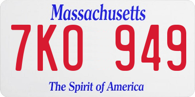MA license plate 7KO949