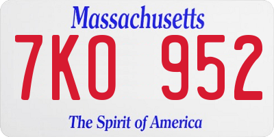 MA license plate 7KO952