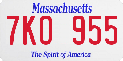 MA license plate 7KO955