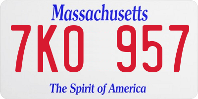 MA license plate 7KO957