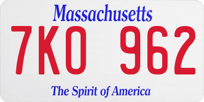 MA license plate 7KO962