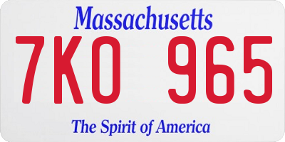 MA license plate 7KO965