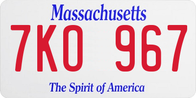 MA license plate 7KO967