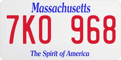 MA license plate 7KO968