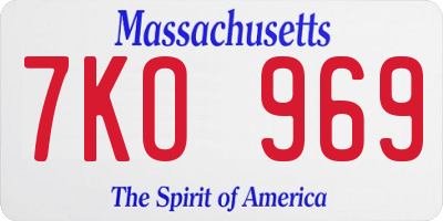 MA license plate 7KO969