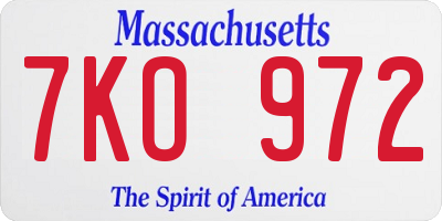 MA license plate 7KO972