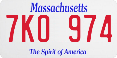 MA license plate 7KO974