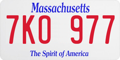 MA license plate 7KO977
