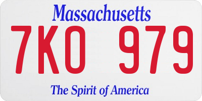 MA license plate 7KO979