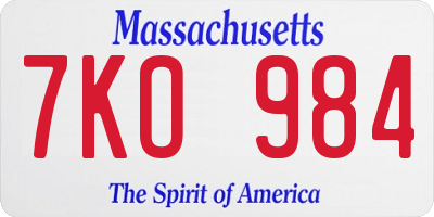 MA license plate 7KO984