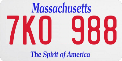 MA license plate 7KO988