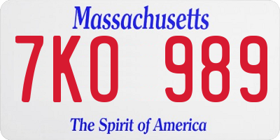 MA license plate 7KO989