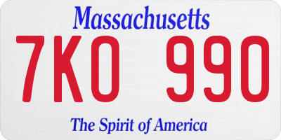 MA license plate 7KO990