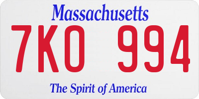 MA license plate 7KO994