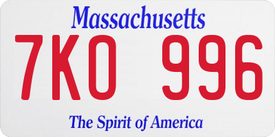 MA license plate 7KO996