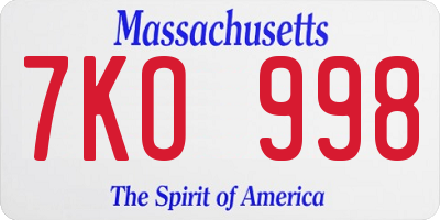 MA license plate 7KO998
