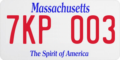 MA license plate 7KP003