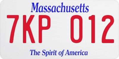 MA license plate 7KP012