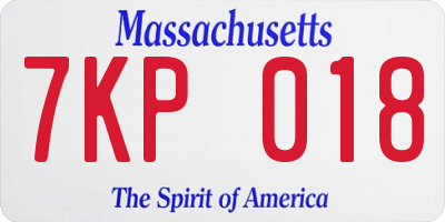 MA license plate 7KP018