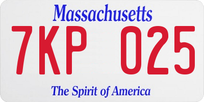 MA license plate 7KP025