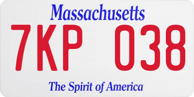 MA license plate 7KP038