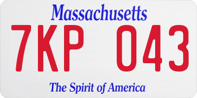 MA license plate 7KP043