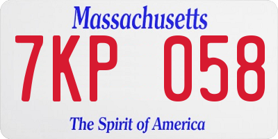 MA license plate 7KP058