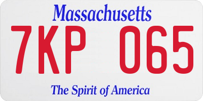 MA license plate 7KP065