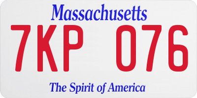 MA license plate 7KP076