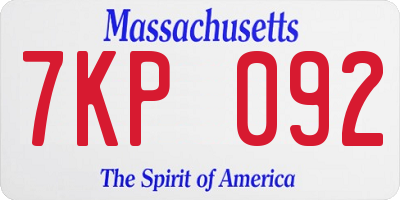 MA license plate 7KP092