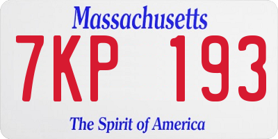 MA license plate 7KP193