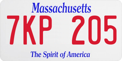 MA license plate 7KP205