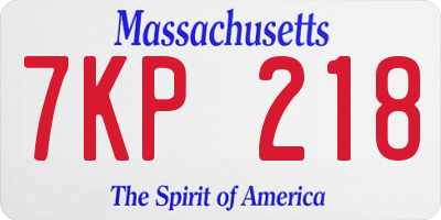 MA license plate 7KP218