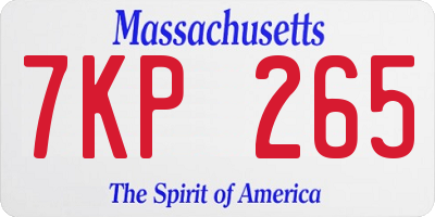 MA license plate 7KP265