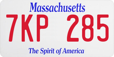 MA license plate 7KP285