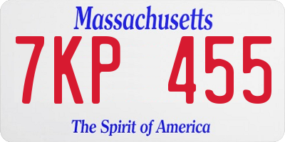MA license plate 7KP455