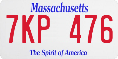 MA license plate 7KP476
