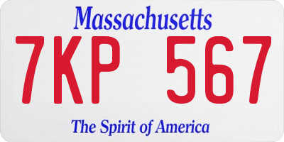 MA license plate 7KP567