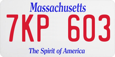 MA license plate 7KP603